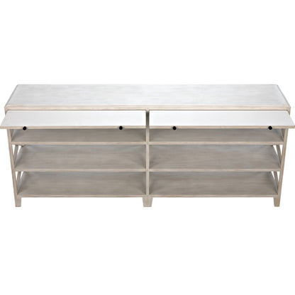 Sutton Console by Noir in white wash. Made from mahogany in a transitional style.