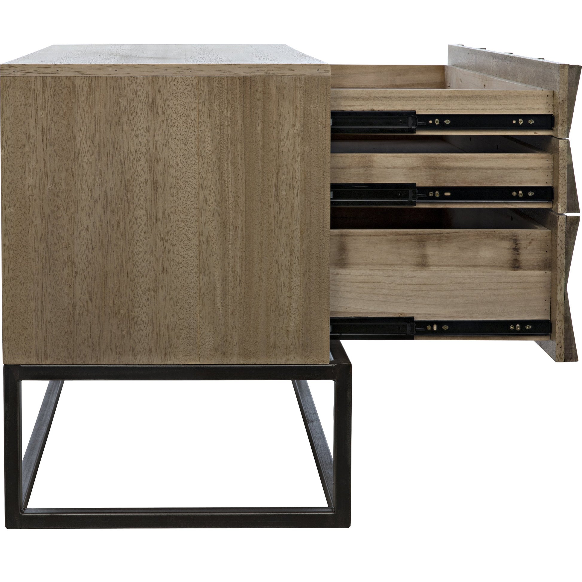 Draco Sideboard with Metal Stand by Noir in washed walnut. Made from walnut in a eclectic & global style.