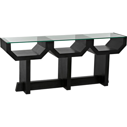 Ando Console by Noir in hand rubbed black. Made from mahogany and glass in a modern style.