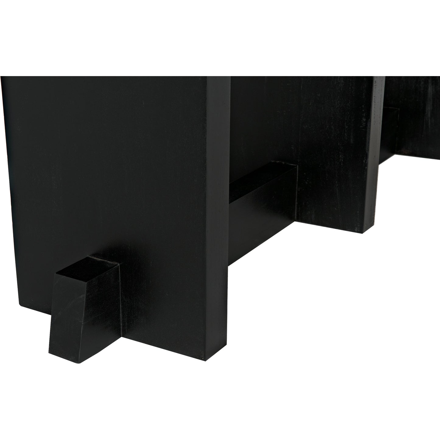 006 SI-1956789 | Closeup | Ando Console by Noir in hand rubbed black. Made from mahogany and glass in a modern style.