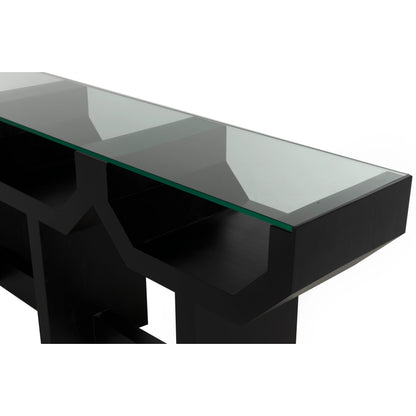 Ando Console by Noir in hand rubbed black. Made from mahogany and glass in a modern style.