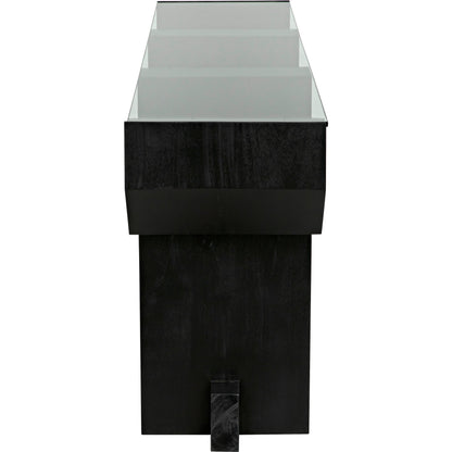 Ando Console by Noir in hand rubbed black. Made from mahogany and glass in a modern style.