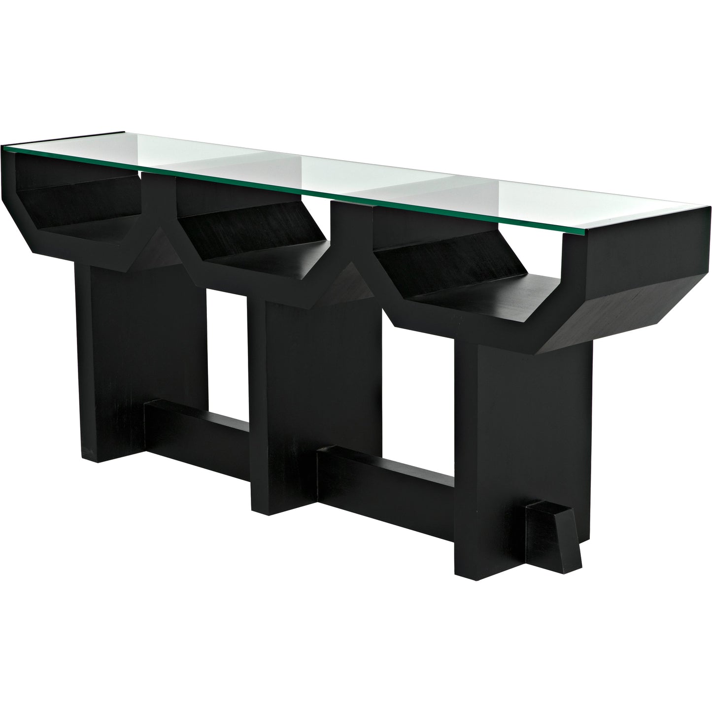 009 SI-1956789 | Additional Silo | Ando Console by Noir in hand rubbed black. Made from mahogany and glass in a modern style.