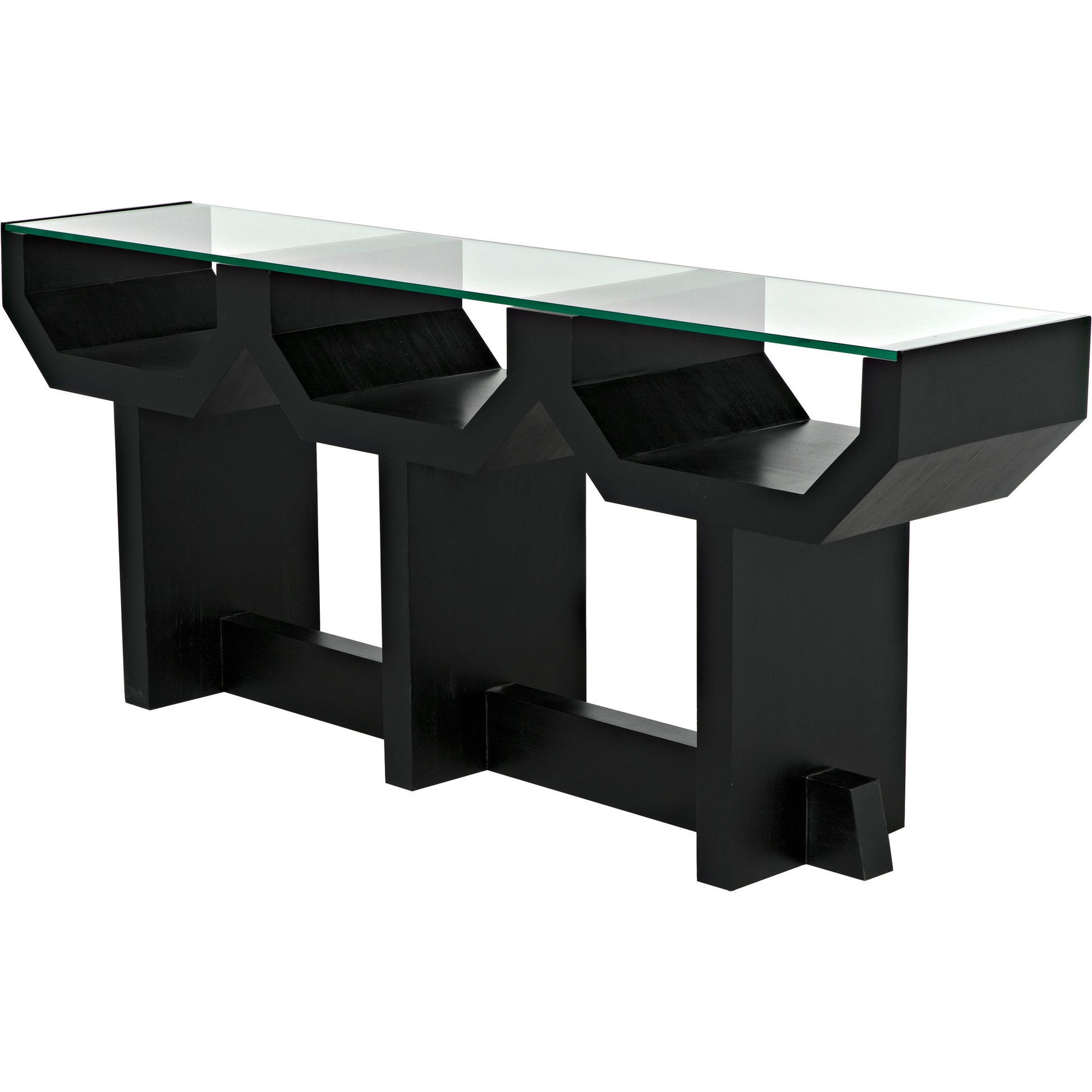 Ando Console by Noir in hand rubbed black. Made from mahogany and glass in a modern style.