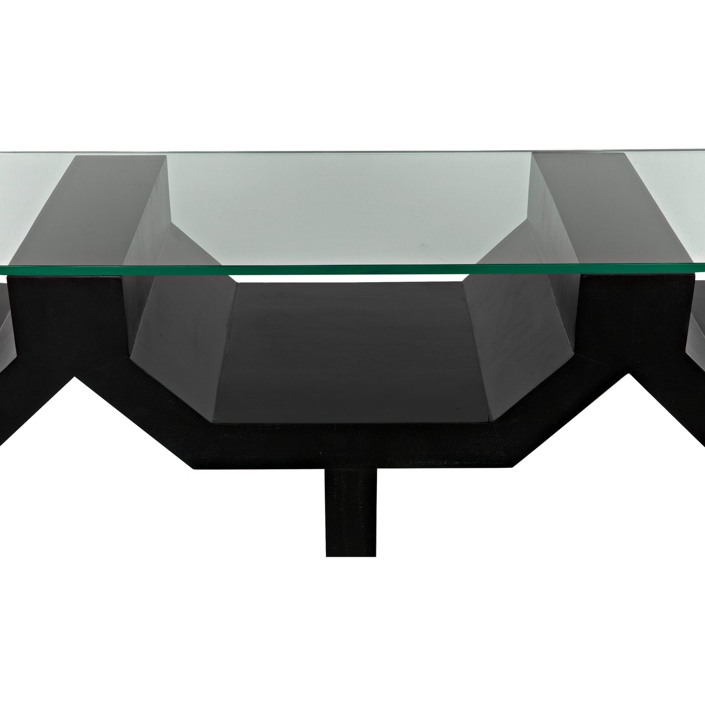 005 SI-1956789 | Closeup | Ando Console by Noir in hand rubbed black. Made from mahogany and glass in a modern style.