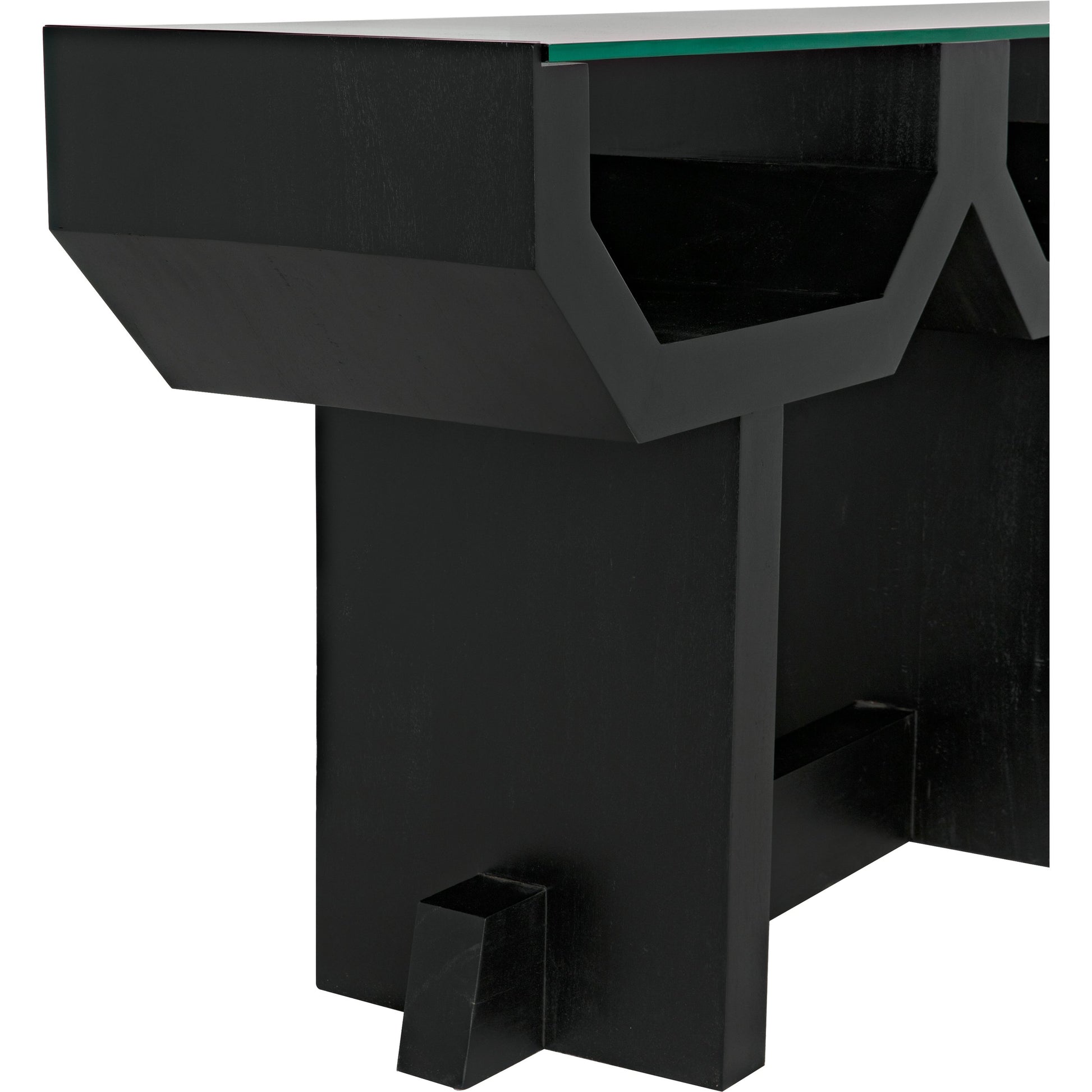 Ando Console by Noir in hand rubbed black. Made from mahogany and glass in a modern style.