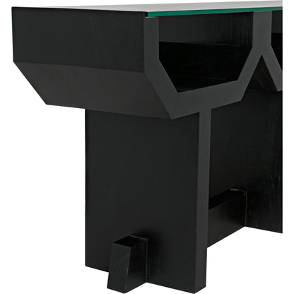 Ando Console by Noir in hand rubbed black. Made from mahogany and glass in a modern style.