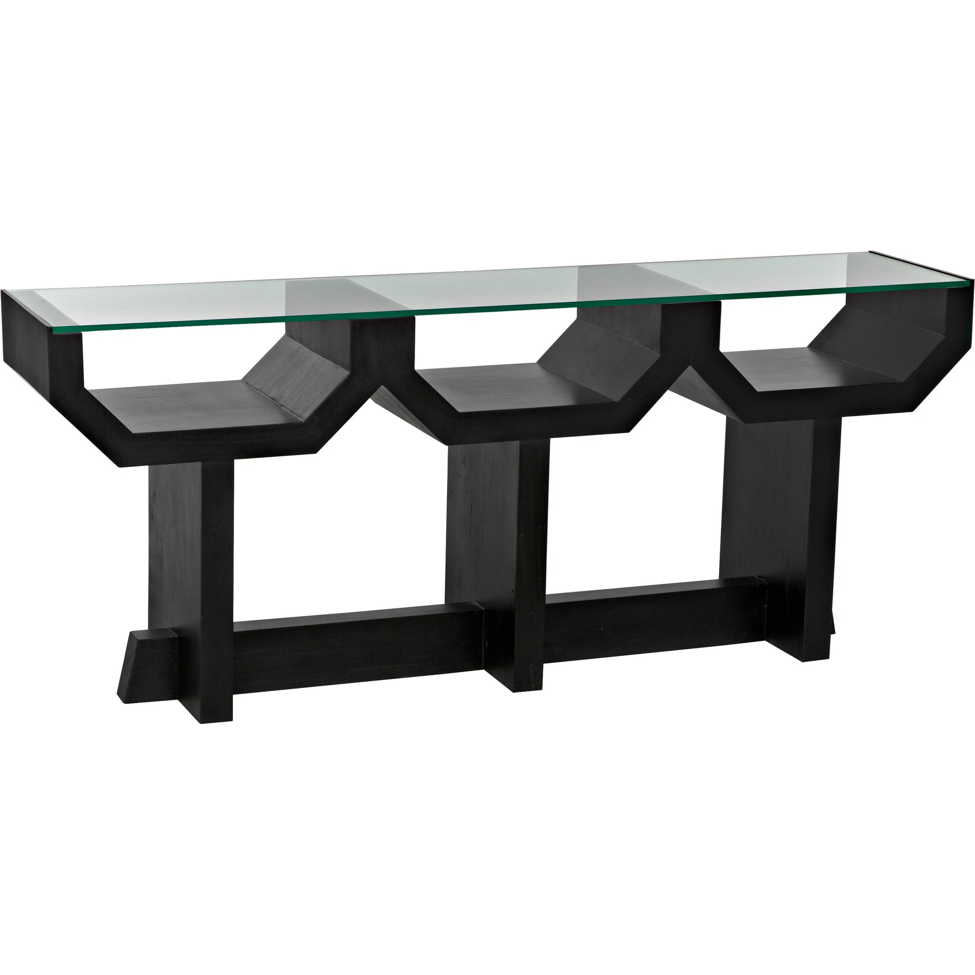 Ando Console by Noir in hand rubbed black. Made from mahogany and glass in a modern style.