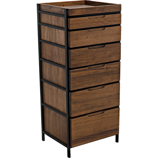 Seoul Tallboy by Noir in dark walnut. Made from walnut and industrial steel in a modern style.