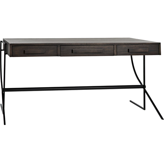 Berlin Desk by Noir in ebony walnut, black metal. Made from walnut, metal in a cottage & farmhouse style.