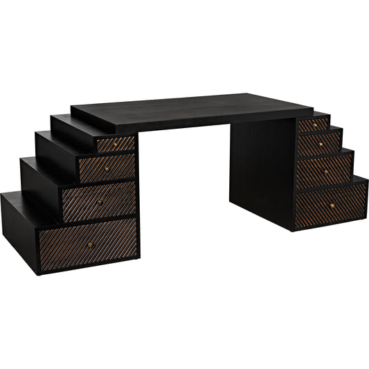 Ambidextrous Desk by Noir in hand rubbed black. Made from mahogany in a modern style.