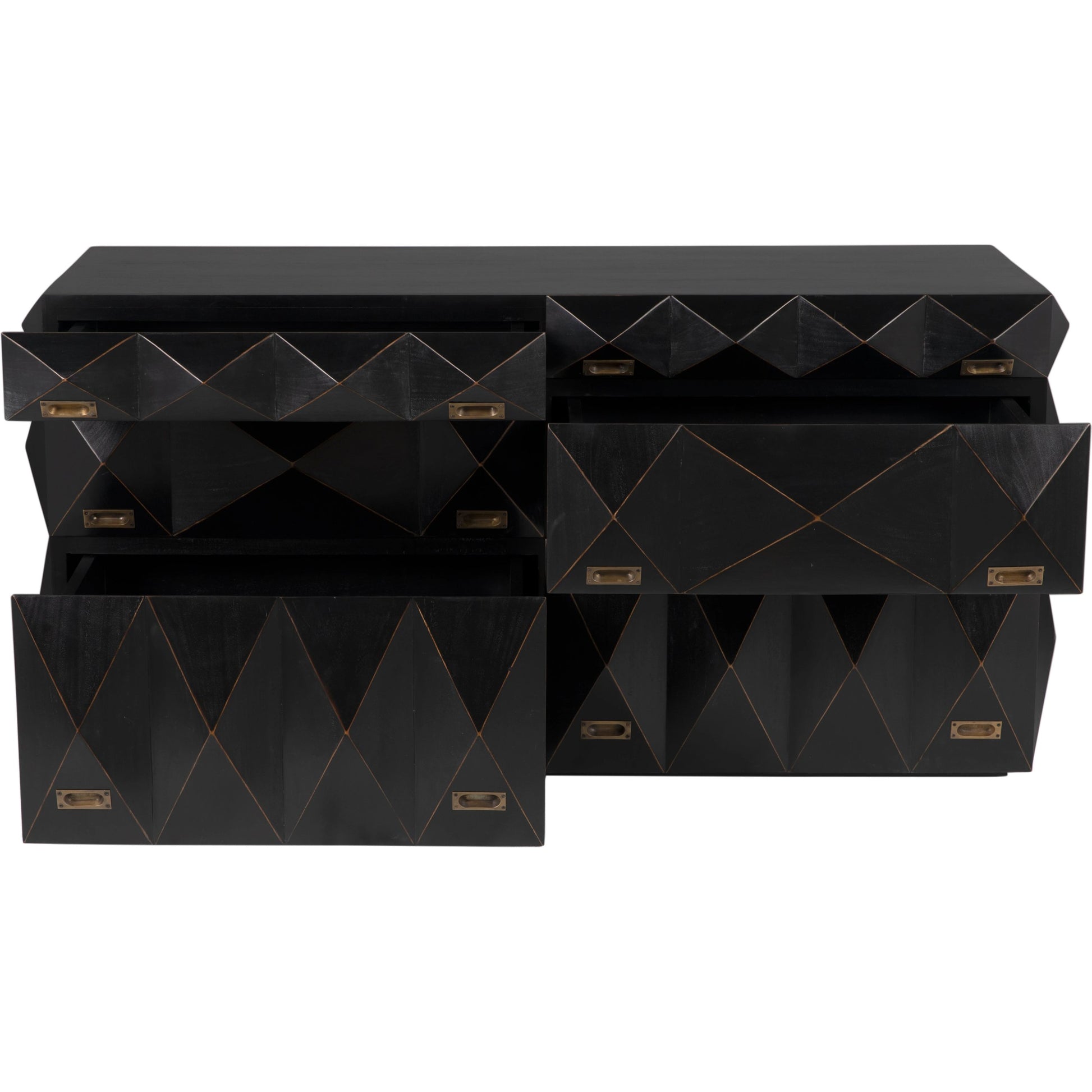 Allegra Dresser by Noir in hand rubbed black. Made from mahogany with brass pulls in a eclectic & global style.
