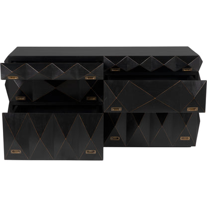 Allegra Dresser by Noir in hand rubbed black. Made from mahogany with brass pulls in a eclectic & global style.