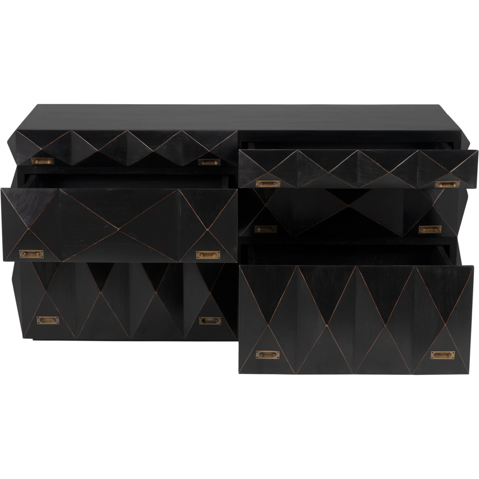 Allegra Dresser by Noir in hand rubbed black. Made from mahogany with brass pulls in a eclectic & global style.