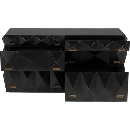 Allegra Dresser by Noir in hand rubbed black. Made from mahogany with brass pulls in a eclectic & global style.