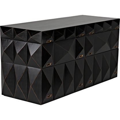 Allegra Dresser by Noir in hand rubbed black. Made from mahogany with brass pulls in a eclectic & global style.