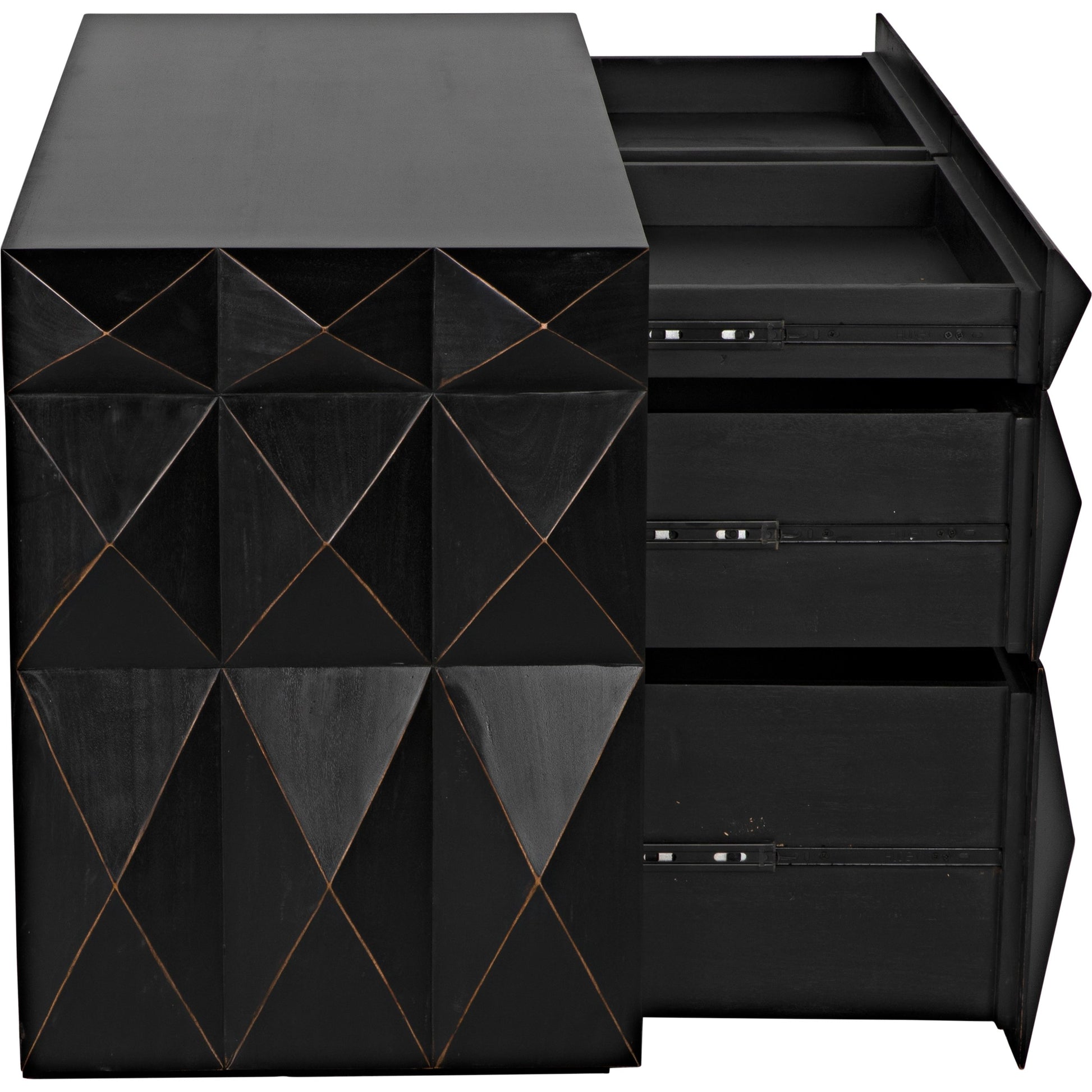 Allegra Dresser by Noir in hand rubbed black. Made from mahogany with brass pulls in a eclectic & global style.