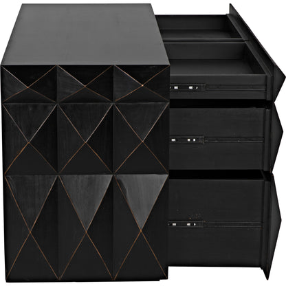 Allegra Dresser by Noir in hand rubbed black. Made from mahogany with brass pulls in a eclectic & global style.