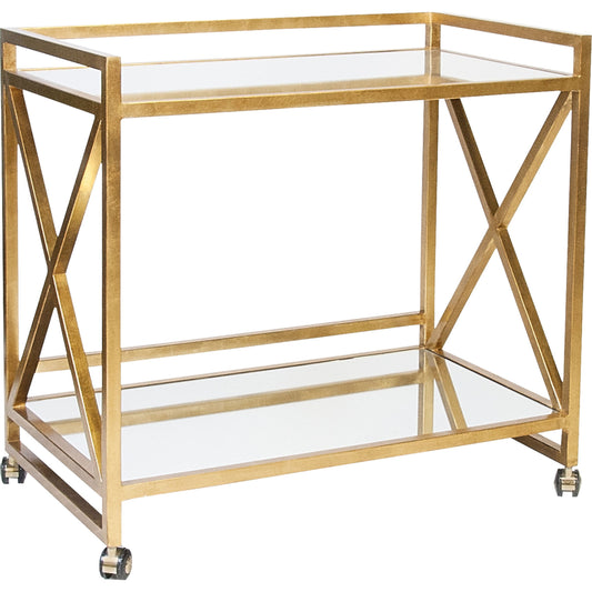 Gerard Bar Cart by Worlds Away in gold, mirror. Made from metal, glass in a transitional style.