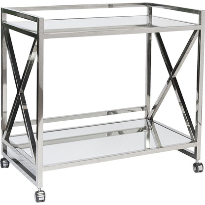 Gerard Bar Cart by Worlds Away in gold, mirror. Made from metal, glass in a transitional style.