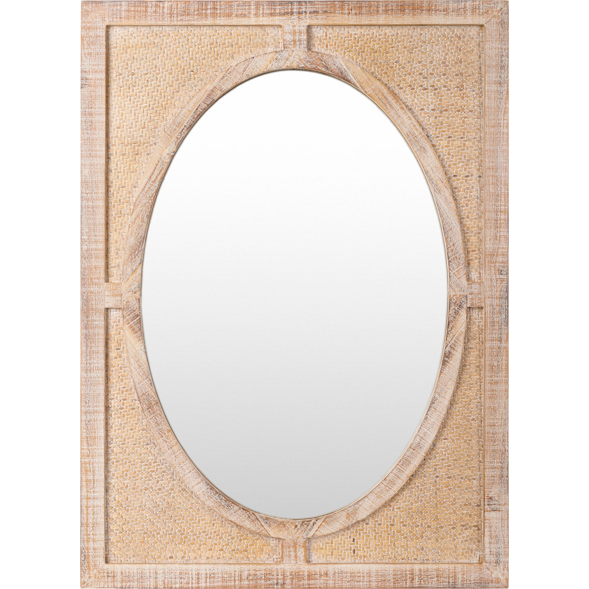 Georgia Mirror - 32898 by Surya in brown and weathered. Made from frame: rattan, substrate: manufactured wood in a modern style.