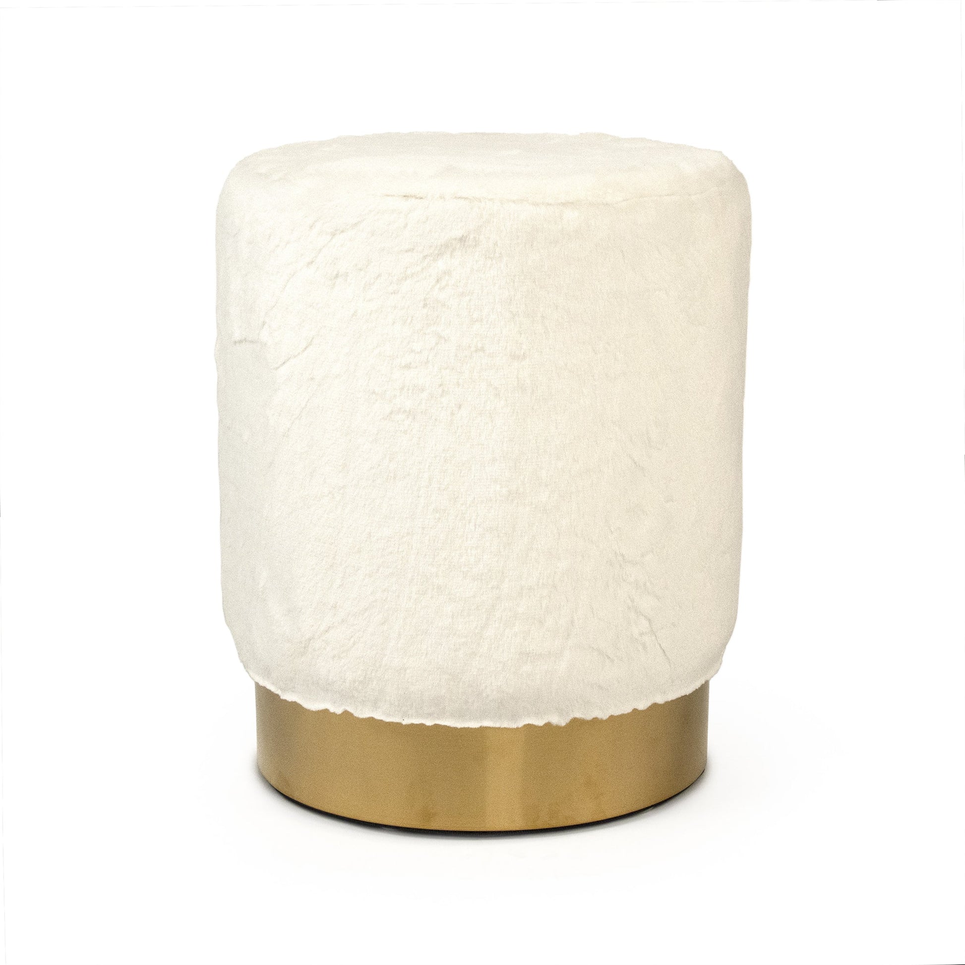White Faux Fur Vanity Stool by Zentique in white. Made from white faux fur velvet in a transitional style.