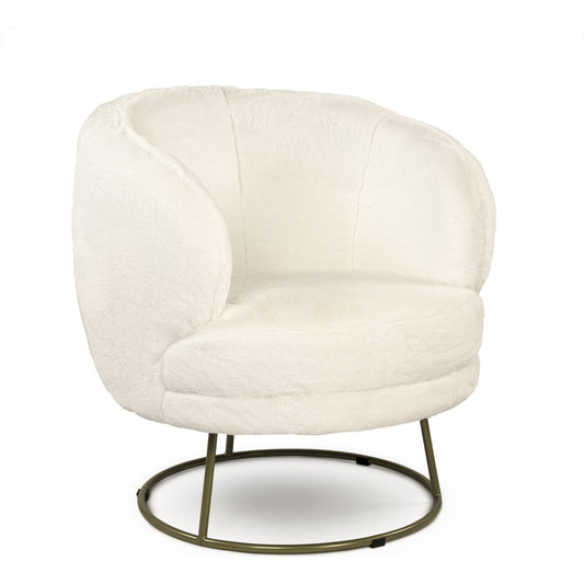 White Faux Fur Tub Chair by Zentique in white faux and white faux fur velvet. Made from white faux fur velvet in a modern style.