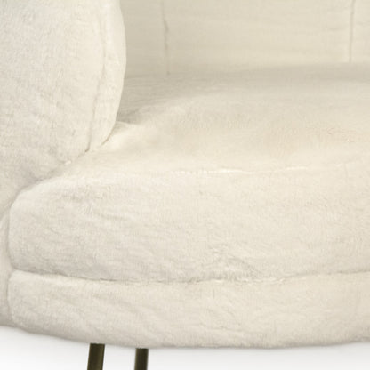 White Faux Fur Tub Chair by Zentique in white faux and white faux fur velvet. Made from white faux fur velvet in a modern style.