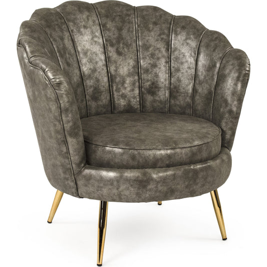 Grey Tufted Tub Chair by Zentique in distressed grey and distressed grey pu. Made from distressed grey pu in a modern style.