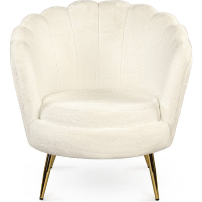 White Faux Fur Tufted Tub Chair by Zentique in white faux and white faux fur velvet. Made from white faux fur velvet in a modern style.