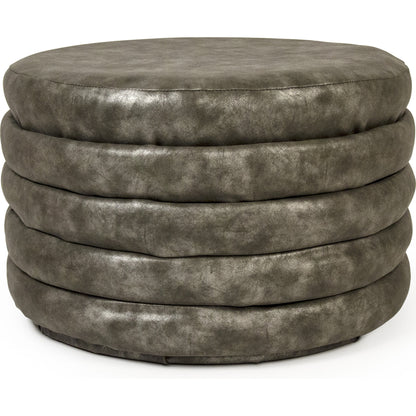 Distressed Grey Ottoman by Zentique in distressed grey and distressed grey pu. Made from distressed grey pu in a modern style.