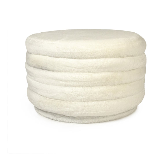 White Faux Fur Ottoman by Zentique in white faux fur velvet and white faux fur velvet. Made from white faux fur velvet in a transitional style.