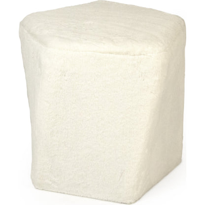 White Faux Fur Twisted Pentagon Stool by Zentique in white faux fur velvet and white faux fur velvet. Made from white faux fur velvet in a modern style.