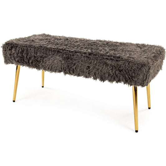 Slate Grey Faux Fur Bench by Zentique in slate grey and slate grey faux fur. Made from slate grey faux fur in a modern style.