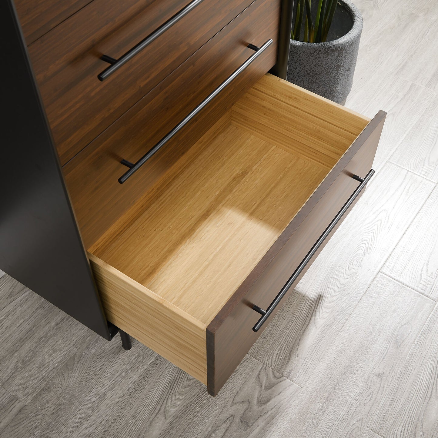 005 SR-851325 | Closeup | Park Avenue 4 Drawer High Chest by Greenington in ruby. Made from solid moso bamboo in a modern style.