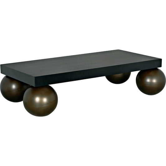 Cosmo Coffee Table by Noir in matte black with antique brass legs. Made from industrial steel in a modern style.