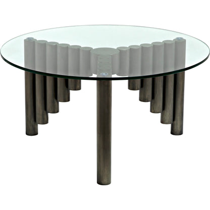 Organum Coffee Table by Noir in gunmetal. Made from industrial steel and glass in a modern style.