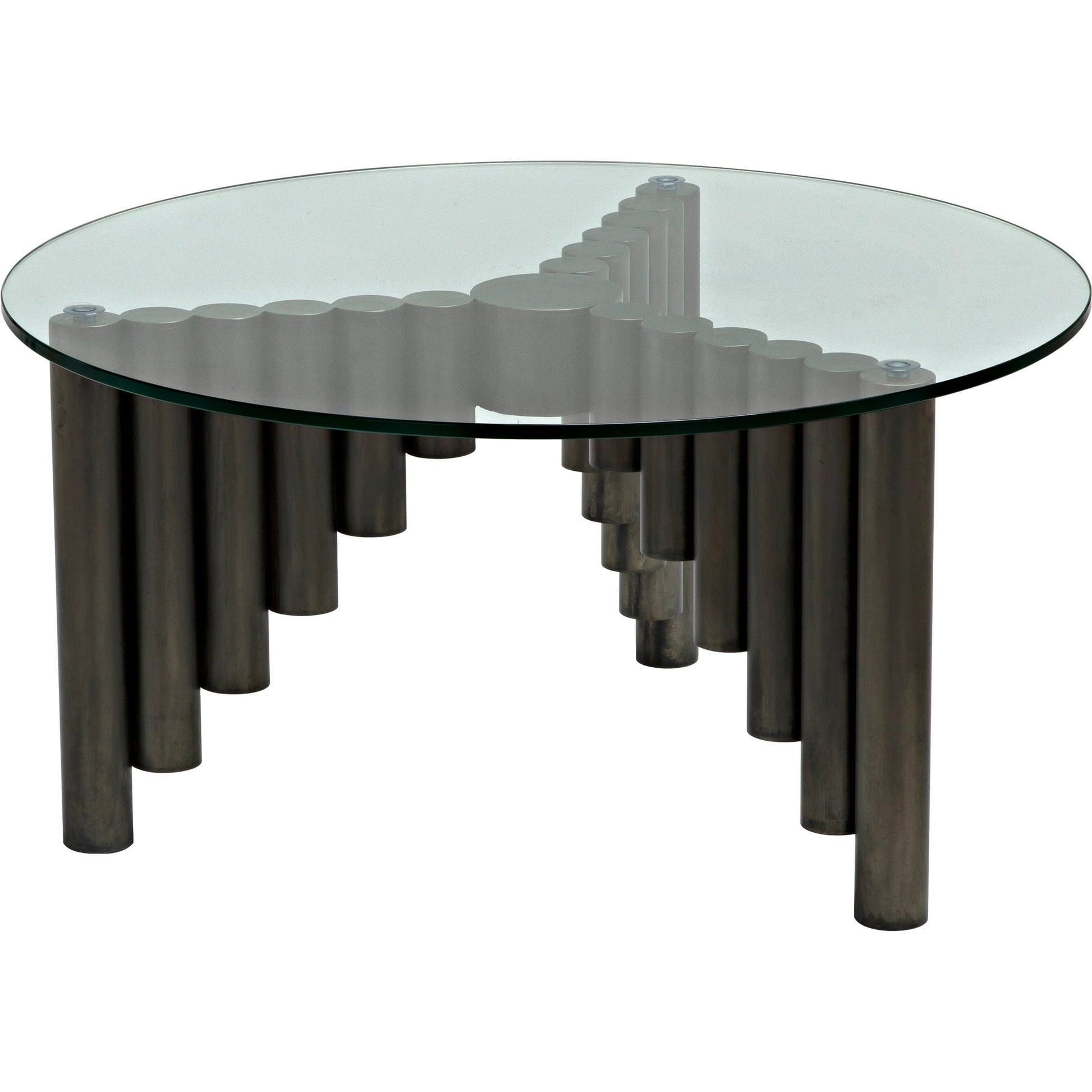 Organum Coffee Table by Noir in gunmetal. Made from industrial steel and glass in a modern style.