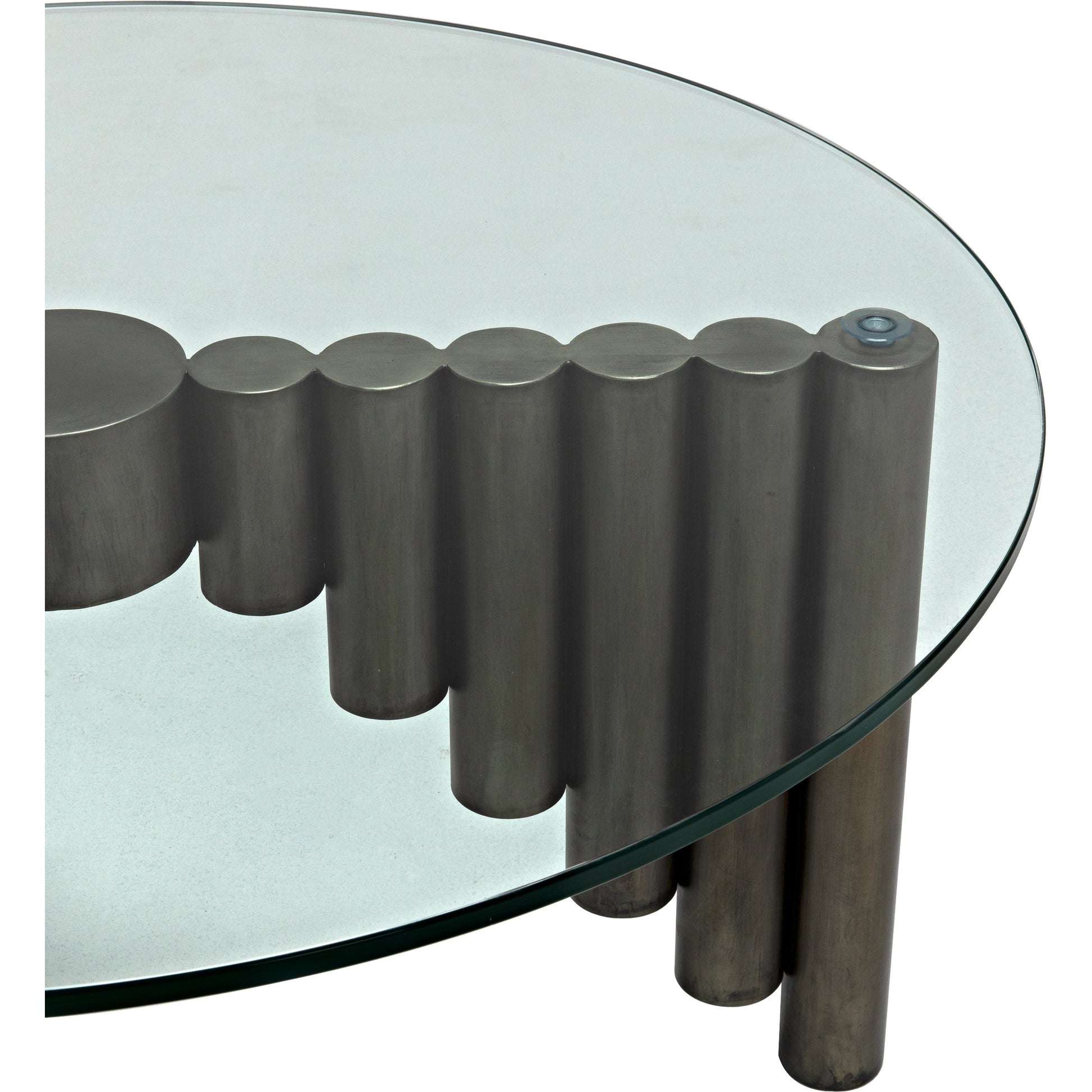 Organum Coffee Table by Noir in gunmetal. Made from industrial steel and glass in a modern style.