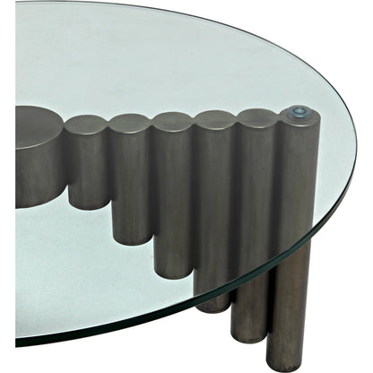 Organum Coffee Table by Noir in gunmetal. Made from industrial steel and glass in a modern style.