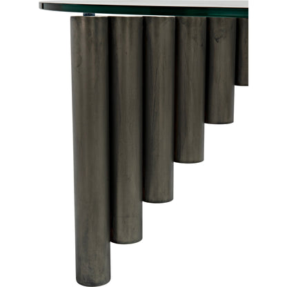 Organum Coffee Table by Noir in gunmetal. Made from industrial steel and glass in a modern style.