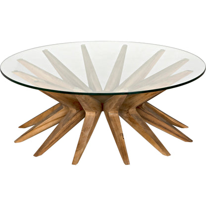 Waldo Coffee Table by Noir in clear coat flat teak. Made from teak and glass in a modern style.