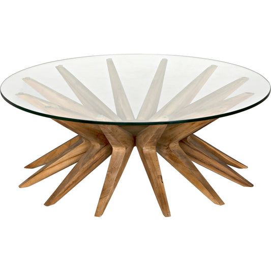 Waldo Coffee Table by Noir in clear coat flat teak. Made from teak and glass in a modern style.
