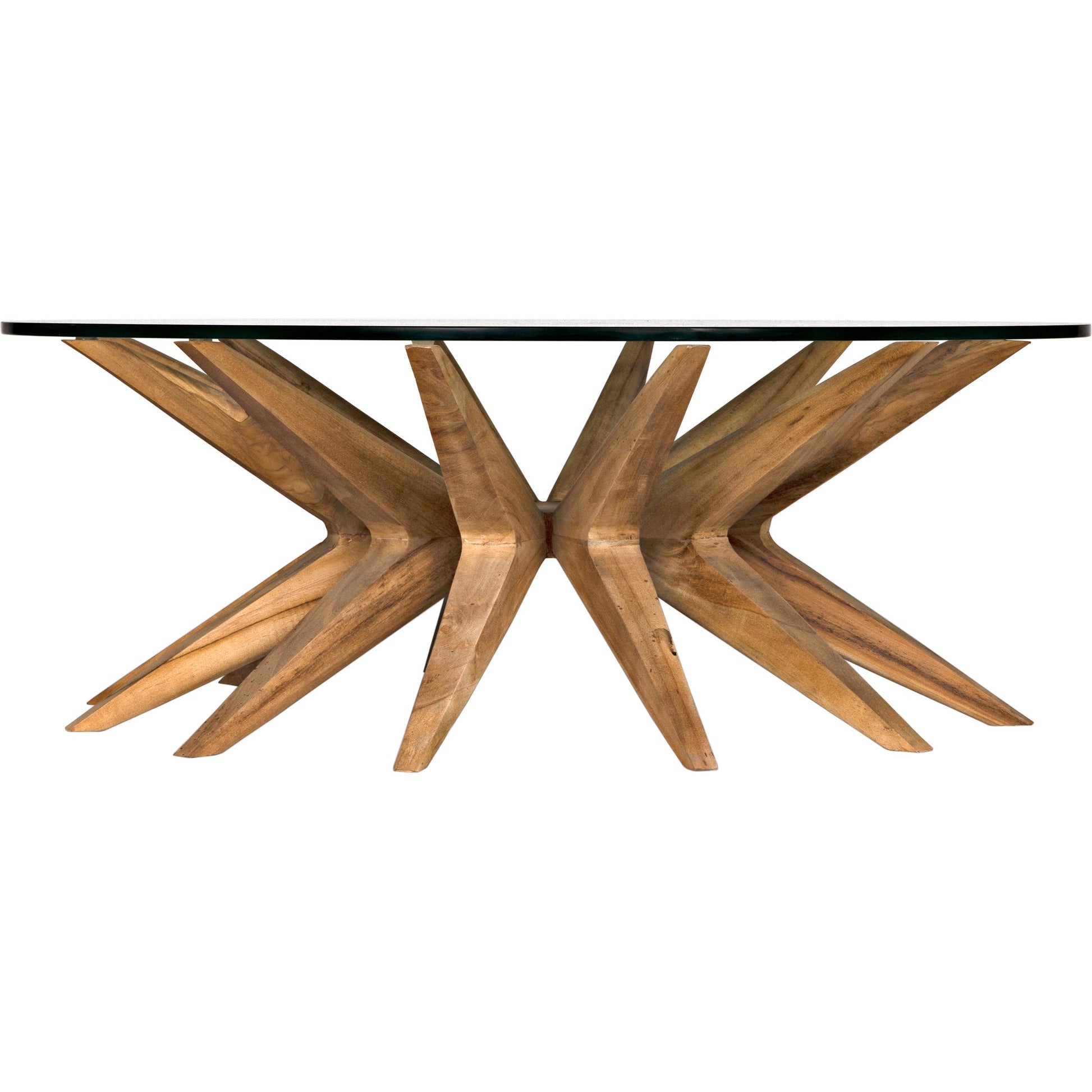 Waldo Coffee Table by Noir in clear coat flat teak. Made from teak and glass in a modern style.