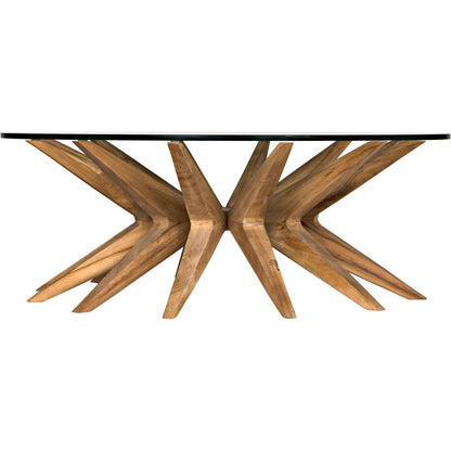 Waldo Coffee Table by Noir in clear coat flat teak. Made from teak and glass in a modern style.