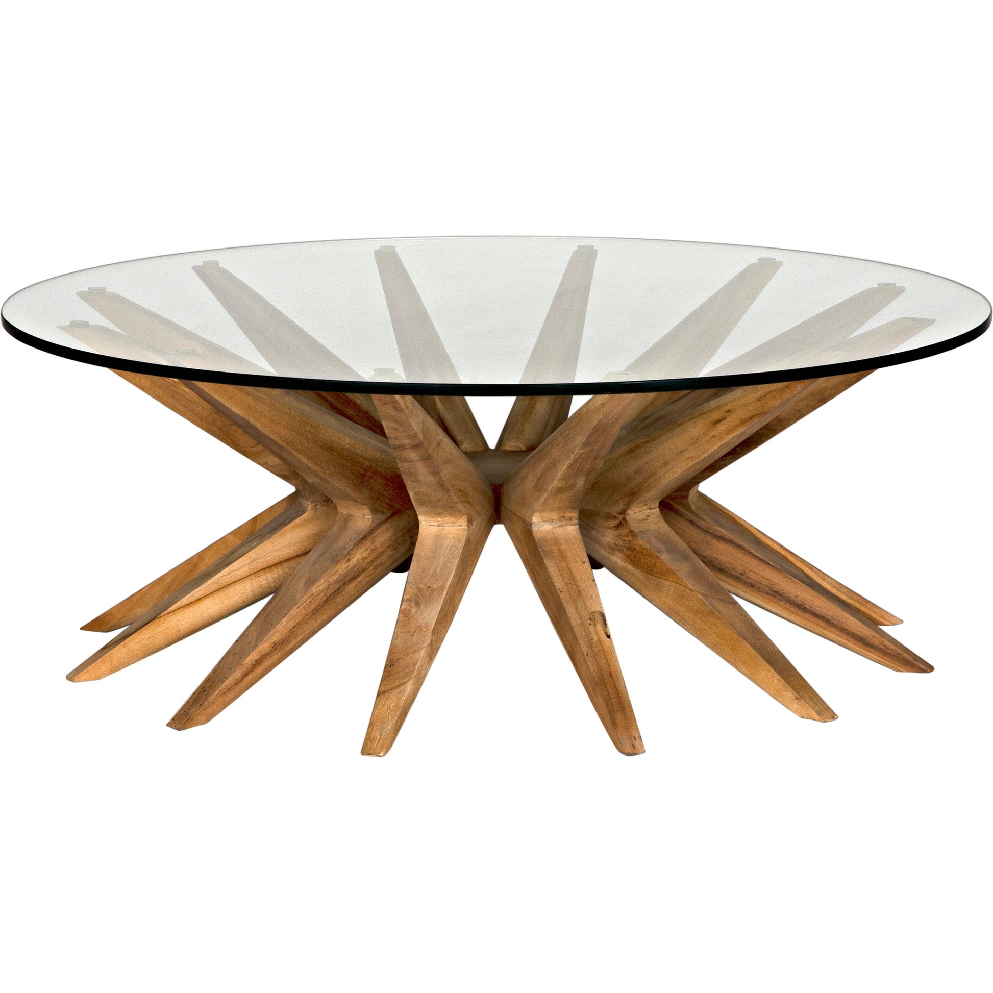 Waldo Coffee Table by Noir in clear coat flat teak. Made from teak and glass in a modern style.