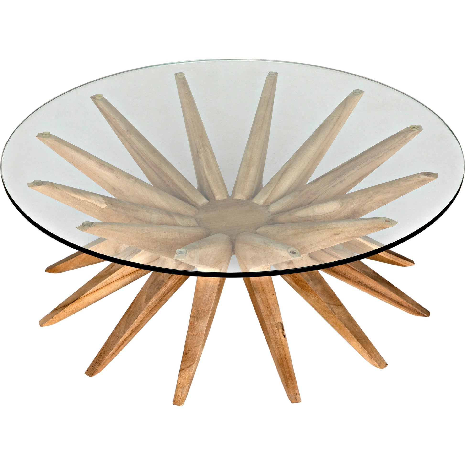 Waldo Coffee Table by Noir in clear coat flat teak. Made from teak and glass in a modern style.