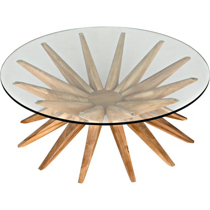 Waldo Coffee Table by Noir in clear coat flat teak. Made from teak and glass in a modern style.