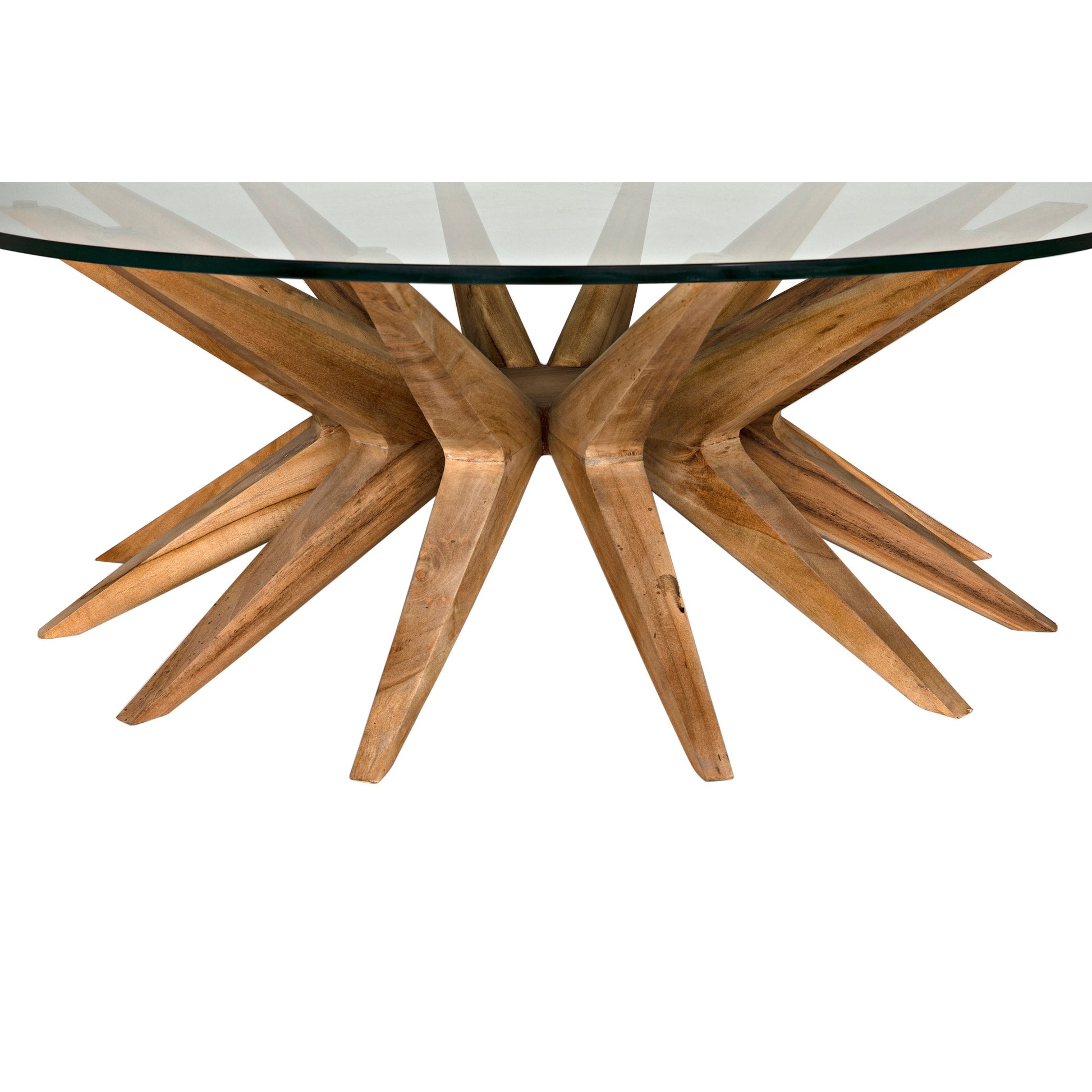 Waldo Coffee Table by Noir in clear coat flat teak. Made from teak and glass in a modern style.