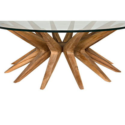 Waldo Coffee Table by Noir in clear coat flat teak. Made from teak and glass in a modern style.